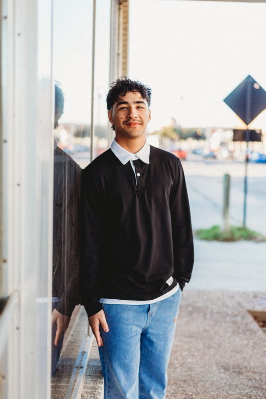 Senior on a downtown corner