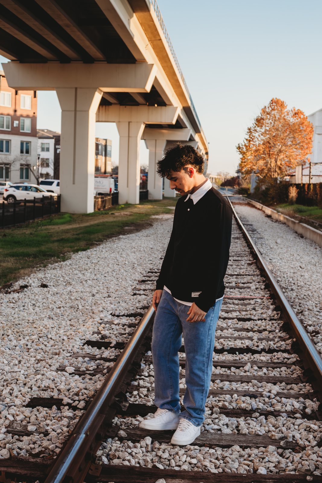 Senior walking the rail lines in Carrollton